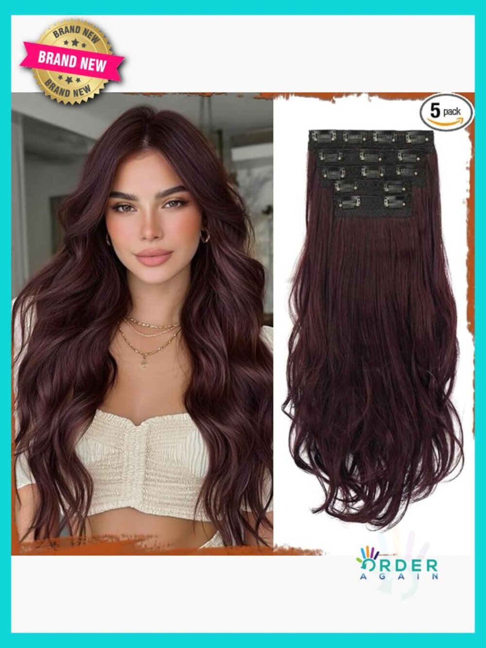 Clip in Hair Extensions 20 Inch Long Loose Wavy 5PCS Invisible Lace Weft Thick